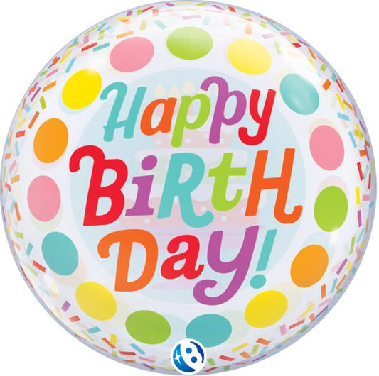 Happy Birthday Cake Colorful Dots 22″ Bubble Balloon