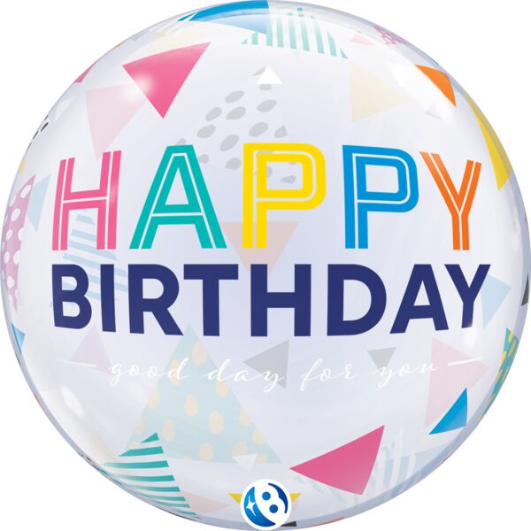 Happy Birthday Rainbow Triangles 22″ Bubble Balloon