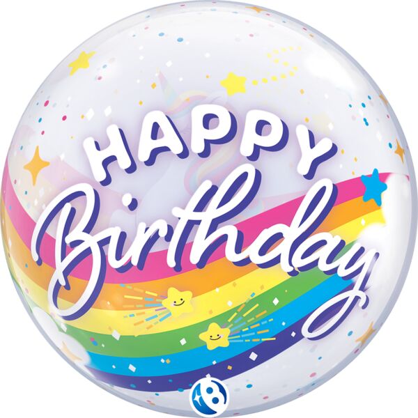 Happy Birthday Rainbow Unicorn 22″ Bubble Balloon
